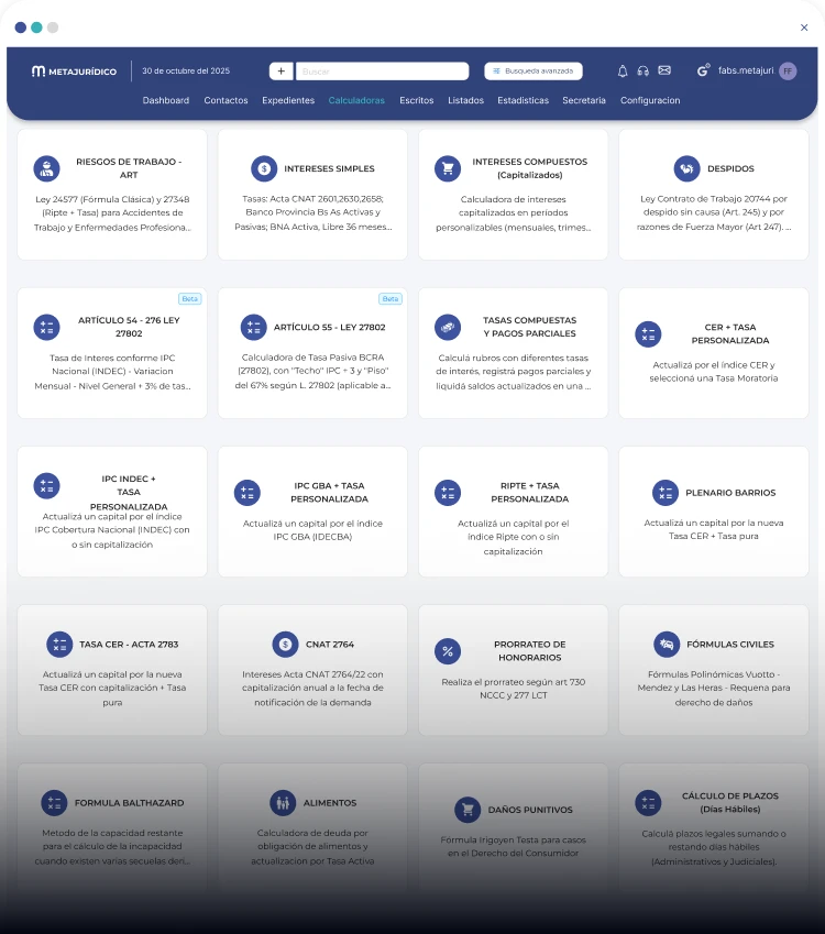 calculadoras liquidaciones juridicas metajuridico